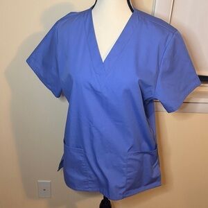 Adar women’s blue v neck pocket scrub top